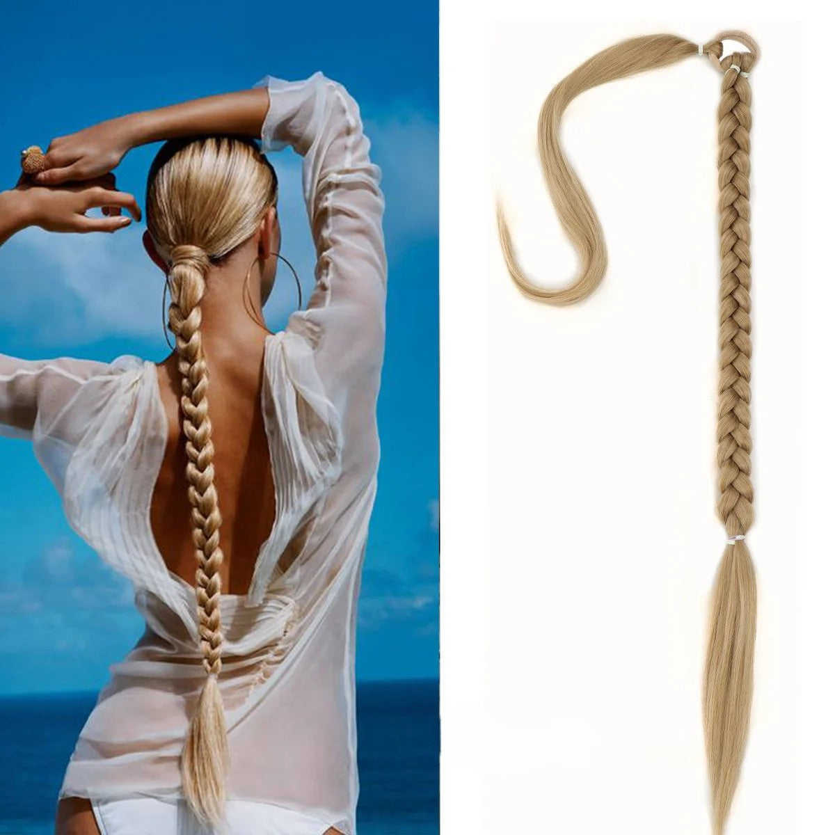 3 EXTENSIÓNES DE CABELLO SINTÉTICO DE COLETA TRENZADA CON ELÁSTICO