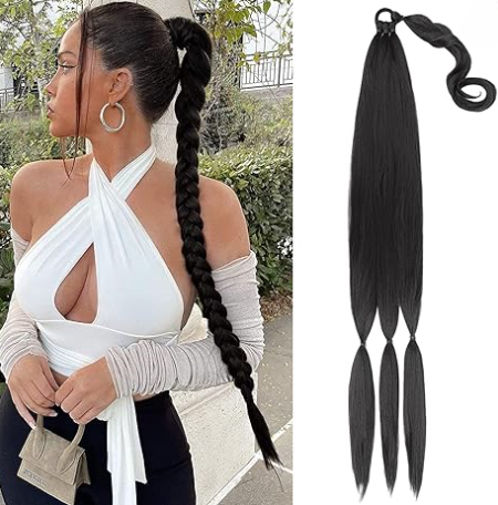 3 EXTENSIÓNES DE CABELLO SINTÉTICO DE COLETA TRENZADA CON ELÁSTICO