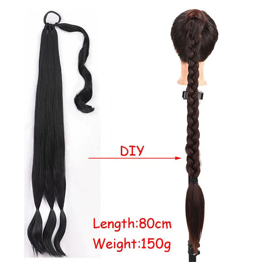 3 EXTENSIÓNES DE CABELLO SINTÉTICO DE COLETA TRENZADA CON ELÁSTICO