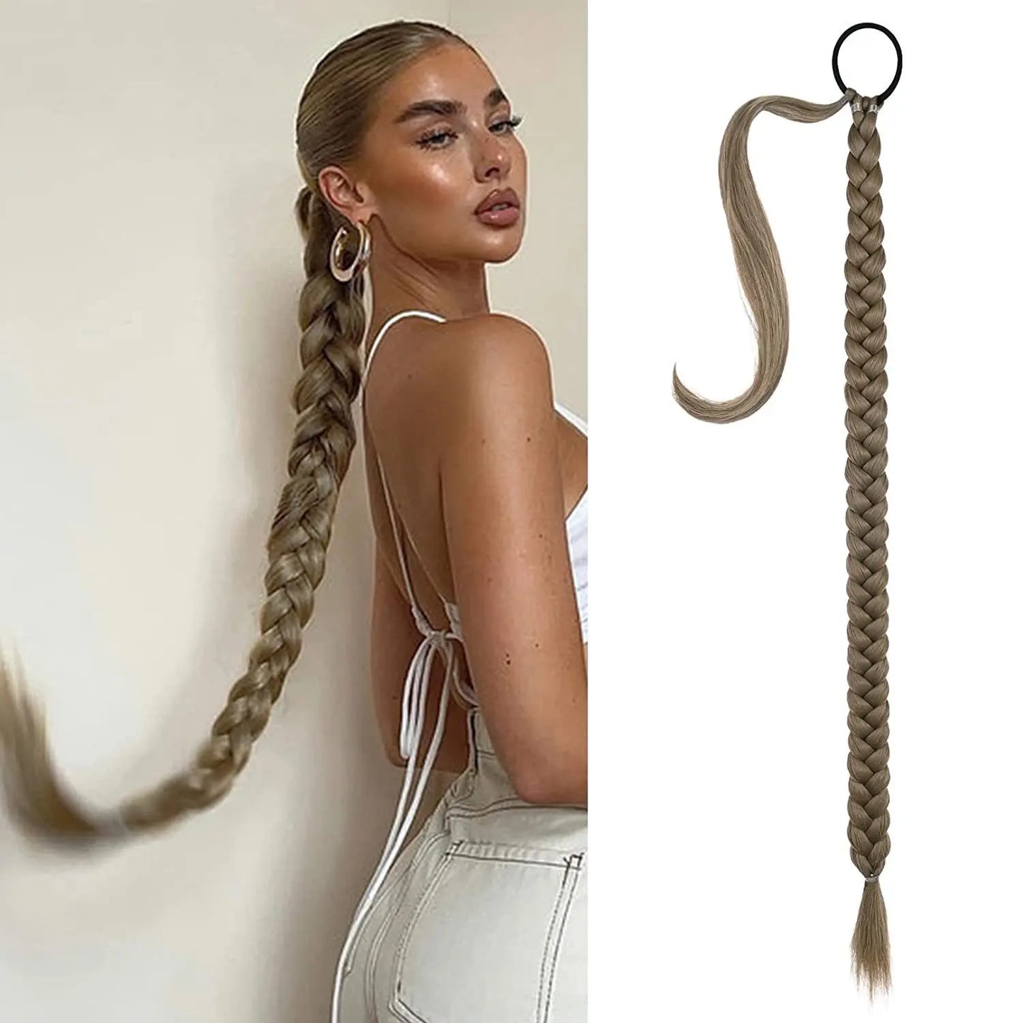 3 EXTENSIÓNES DE CABELLO SINTÉTICO DE COLETA TRENZADA CON ELÁSTICO